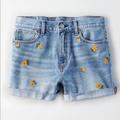 American Eagle Outfitters Shorts | Euc American Eagle Floral Embroidered Mom Short | Color: Blue/Yellow | Size: 14