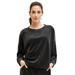 Plus Size Women's Boxy Velour Lounge Sweatshirt by ellos in Black (Size 14/16)