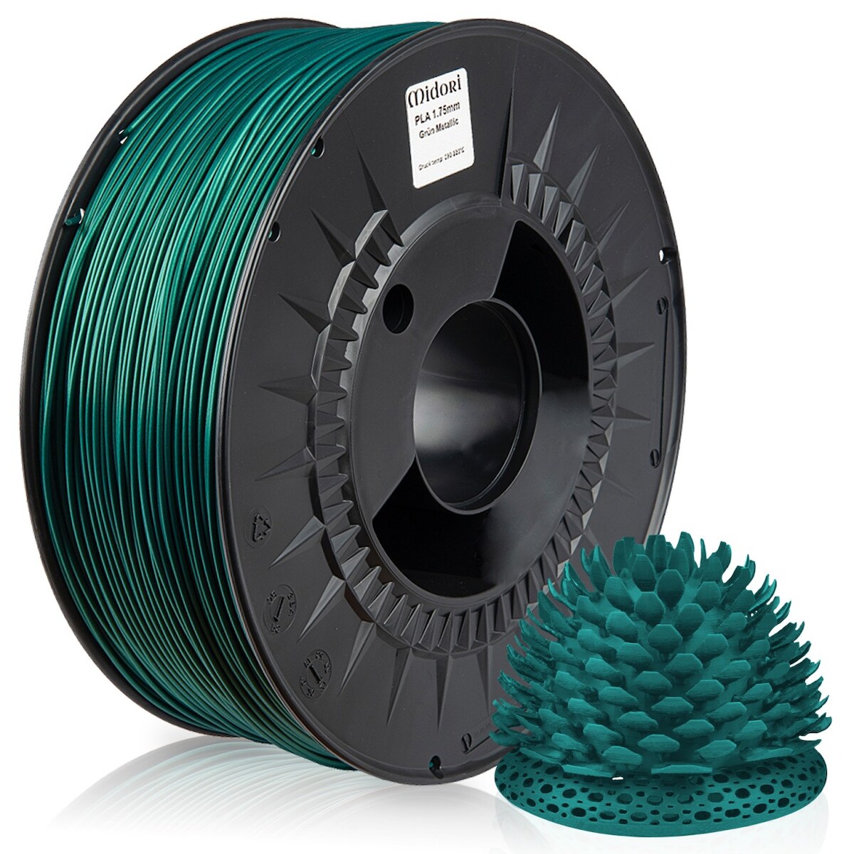 10 x MIDORI® 3D Drucker 1,75mm PLA Filament 1kg Spule Rolle Premium Grün Metallic Image