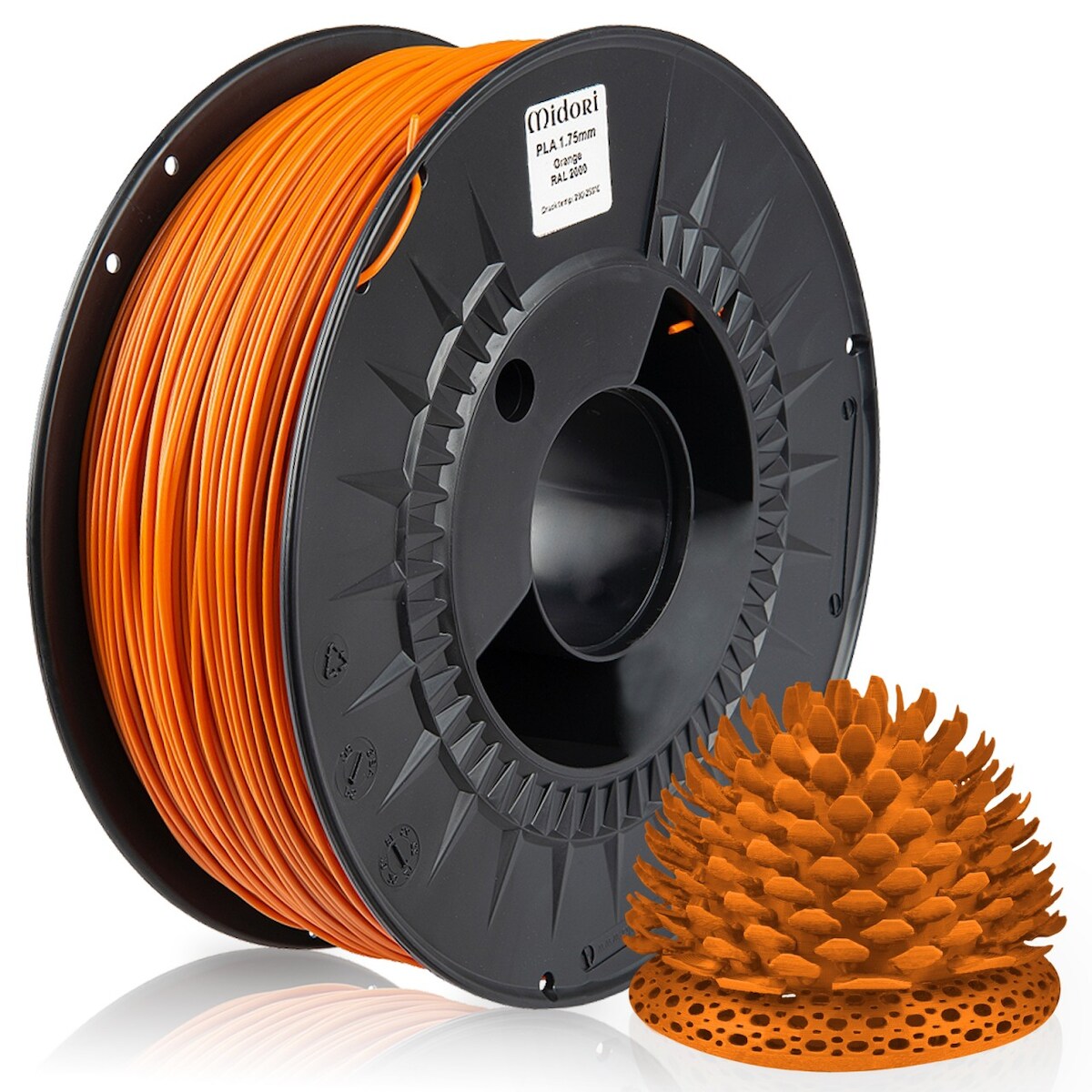 20 x MIDORI® 3D Drucker 1,75mm PLA Filament 1kg Spule Rolle Premium Orange RAL2000 Image