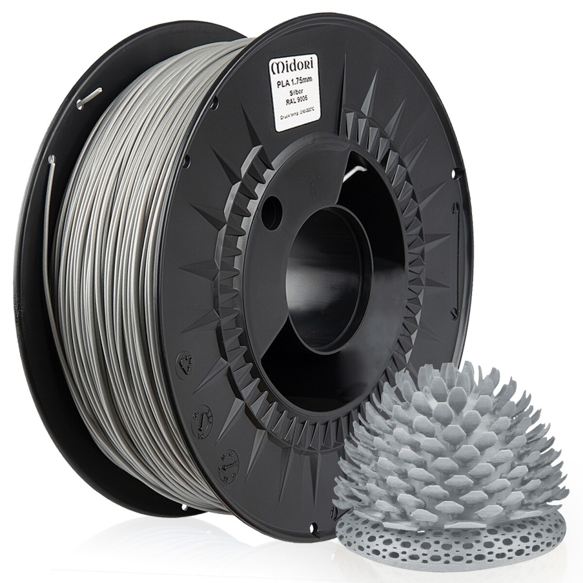 3 x MIDORI® 3D Drucker 1,75mm PLA Filament 1kg Spule Rolle Premium Silber RAL9006 Image