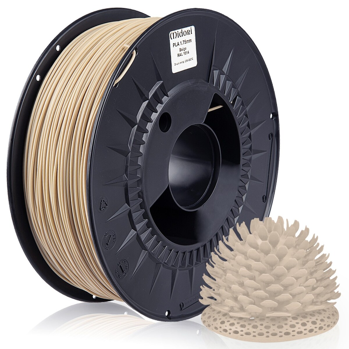 5 x MIDORI® 3D Drucker 1,75mm PLA Filament 1kg Spule Rolle Premium Beige RAL1014 Image