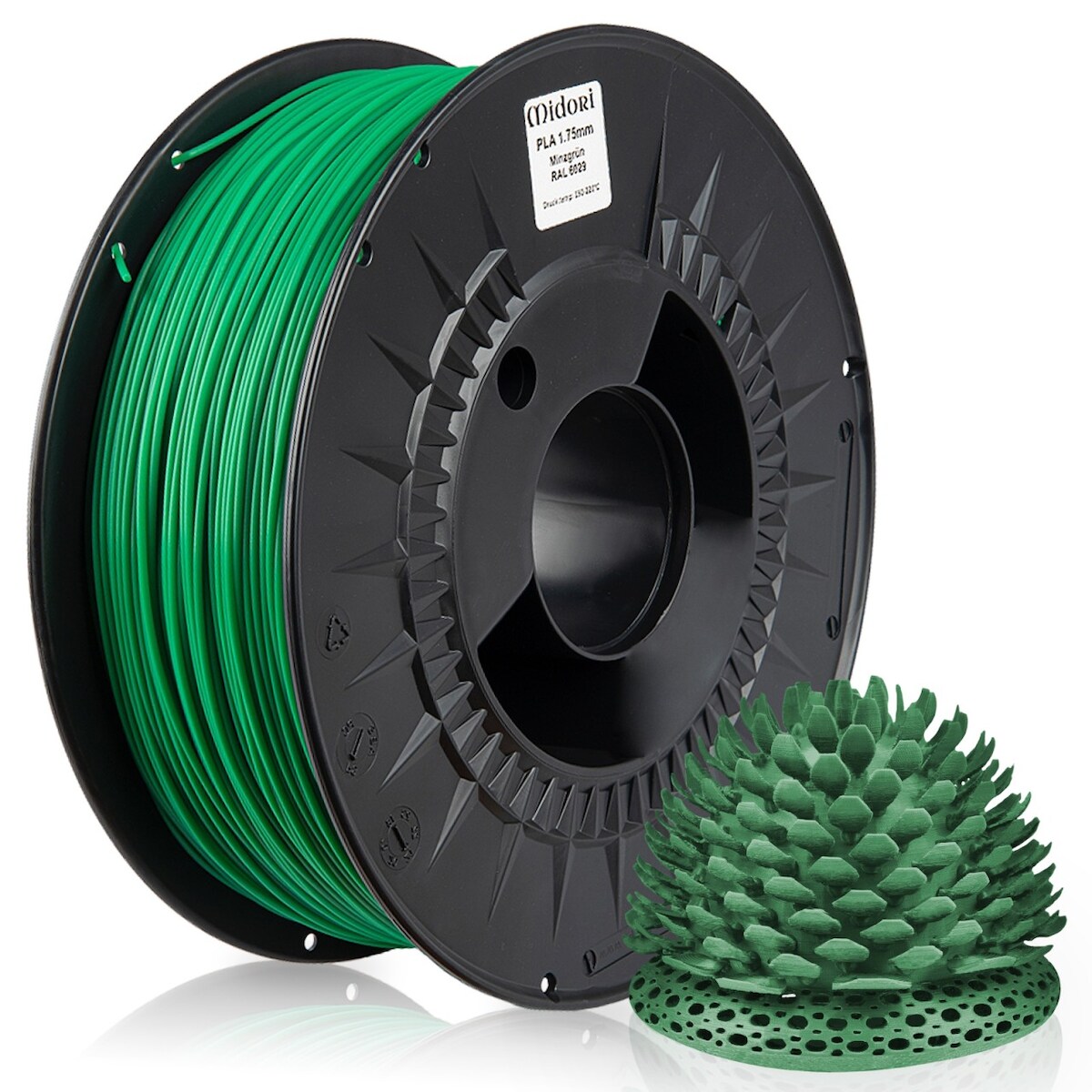5 x MIDORI® 3D Drucker 1,75mm PLA Filament 1kg Spule Rolle Premium Minzgrün RAL6029 Image