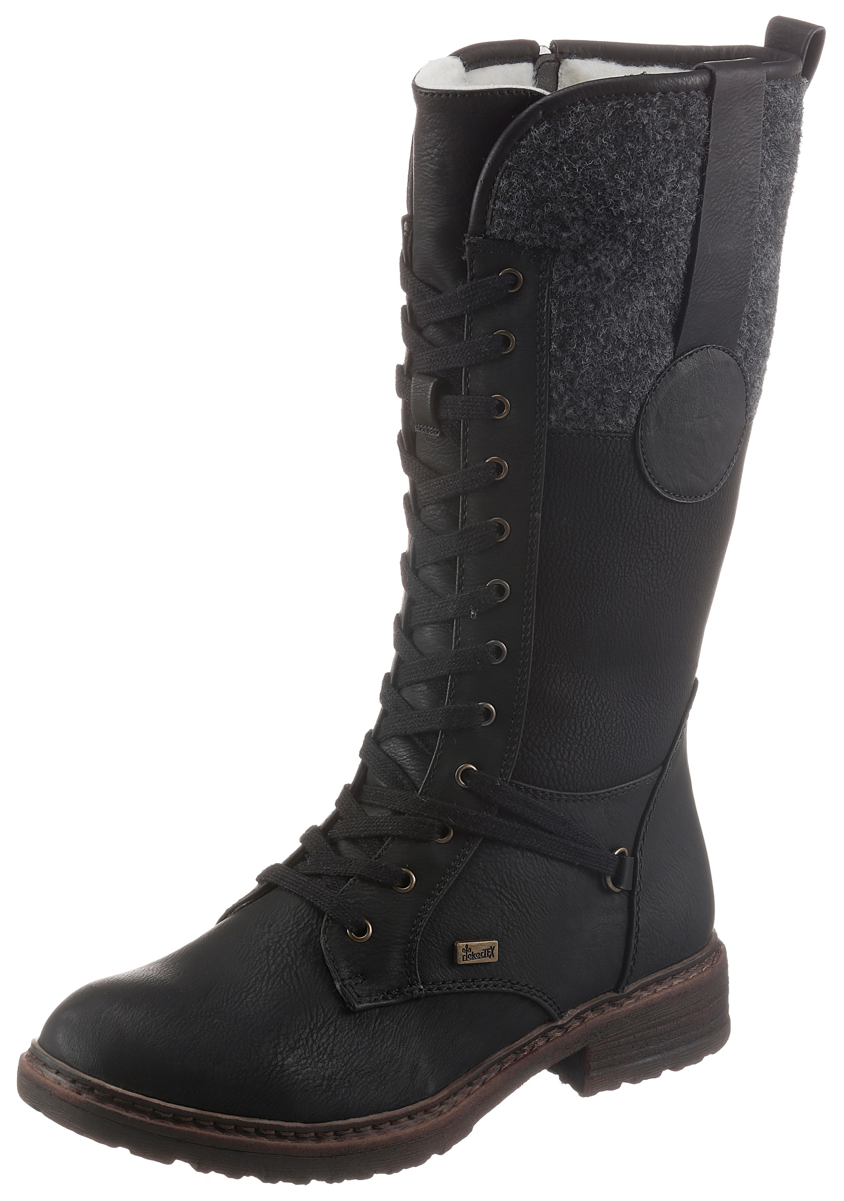 Schnürstiefel RIEKER, Damen, Gr. 36 (3,5), Varioschaft, schwarz, Filz, Nubuklederimitat, unifarben, Basic, Schuhe Schnürstiefel, Winterstiefel, Blockabsatz, Warmfutter, mit Tex-Ausstattung, Topseller