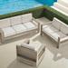 St. Kitts 3-pc. Sofa Swivel Set In Weathered Teak - Sofa Set with Swivel Lounge Chair, Rumor Snow, One Swivel Lounge Chair in Rumor Snow - Frontgate