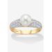 Women's Yellow Gold Over Sterling Silver Genuine Round Cultured Freshwater Pearl And Cubic Zirconia Ring (5/ by PalmBeach Jewelry in Pearl (Size 9)