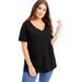 Plus Size Women's Short-Sleeve V-Neck One + Only Tunic by June+Vie in Black (Size 14/16)