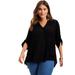 Plus Size Women's Roll-Tab Popover Tunic by June+Vie in Black (Size 14/16)