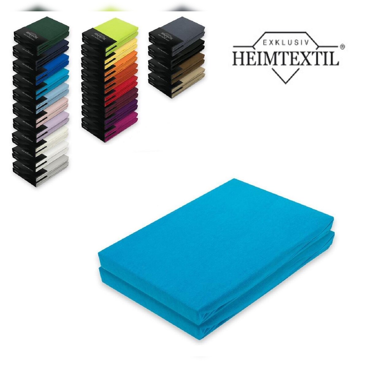 EXKLUSIV HEIMTEXTIL Marke Jersey Spannbettlaken Doppelpack Rundumgummizug 90 - 100 x 200 cm Türkis Image