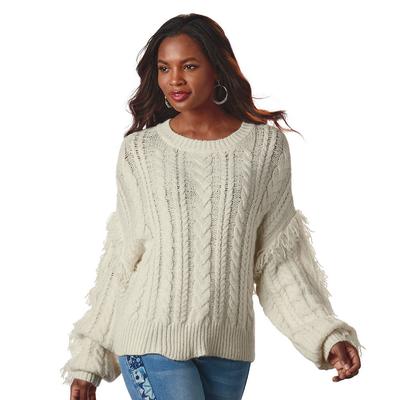K Jordan Cable Knit Fringe Sweater (Size 1X) Cream...