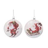 Transpac Glass 5.5 in. Multicolored Christmas Santa Ski and Sled Ornament Set of 2