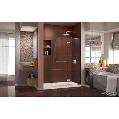 Dreamline DreamLine Aqua Ultra 30 inch D x 60 inch W x 74 3/4 inch H Frameless Hinged Shower Door in Chrome with Right Drain Biscuit Shower Base Kit DL-6520R-22-01