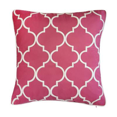 Edie @ Home Indoor/Outdoor Oversized Embroidered Quartrefoil Decorative Throw Pillow 20X20, Leaf/Whi by Edie@Home in Fuchsia White