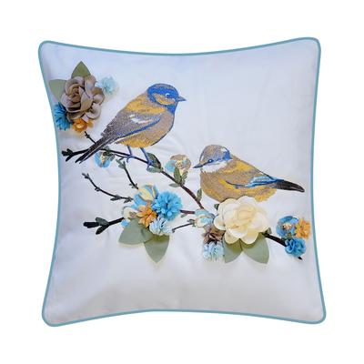 Edie @ Home Indoor/Outdoor Embroidered Birds On Floral Branch Decorative Throw Pillow 18X18, Capri M by Edie@Home in Capri