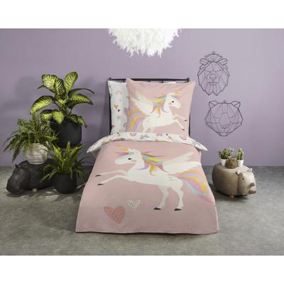 Kinderbettwäsche GOOD MORNING "Unicorn", rosa (rosa, hellrosa), B/L: 135cm x 200cm, , Renforcé, B/L: 80cm x 80cm, Renforcu00e9, Obermaterial: 100% Baumwolle, Bettwäsche, Baumwolle, 135x200, Reißverschluss, Wendeoptik, Mädchen, Einhorn, Rosa Image