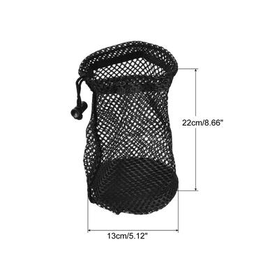 Nylon Mesh Net Bag Drawstring Pouch for Tennis Golf Ball Storage Black