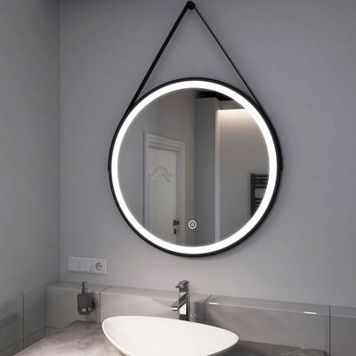 Emke - Badspiegel mit Beleuchtung Rund Badezimmerspiegel mit Schwarzem Rahmen und Riemen ф80cm Image