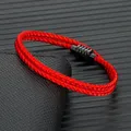 MKENDN – Bracelet en corde de quille de qualité A pour hommes et femmes, fil rouge porte-bonheur, boucle magnétique en acier inoxydable noir, bijoux simples pour Couple