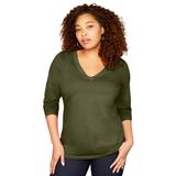 Plus Size Women's Long-Sleeve V-Neck One + Only Tee by June+Vie in Dark Olive Green (Size 22/24)