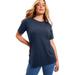 Plus Size Women's Short-Sleeve Crewneck One + Only Tee by June+Vie in Navy (Size 30/32)