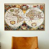 Fleur De Lis Living Antique Double Hemisphere Map of The World (Hondius, Henricus c 1630) Graphic Art on Canvas Canvas, | Wayfair