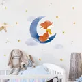 Autocollant Mural en Vinyle avec Animaux Mignons de Dessin Animé sur la Lune Renard Étoiles pour