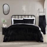 City Scene Faux Fur Solid Reversible Duvet Cover Set Microfiber in Black | King Duvet Cover + 2 King Shams | Wayfair USHSFN1236740