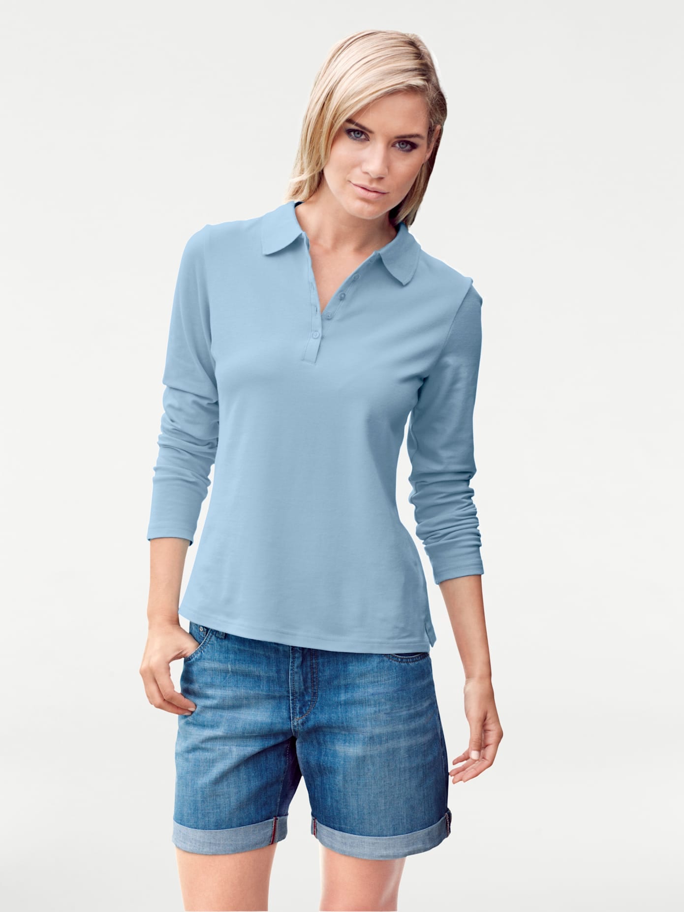 Poloshirt "Poloshirt", Damen, Gr. 38, blau (bleu), 95% Baumwolle, 5% Elasthan, B.C. BEST CONNECTIONS BY HEINE, unifarben, Shirts