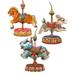 Set of 3 Adorable Carousels Wooden Christmas Ornaments 5.5"