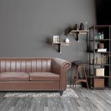 82.5" Traditional Rolled Arm Chesterfield Three Seater Sofa, PU Leather Seat Cushions Nailheads Sofa with Gourd Wood Legs