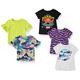 Amazon Essentials Mädchen Kurzärmlige T-Shirt-Oberteile (zuvor Spotted Zebra), 5er-Pack, Mehrfarbig/Alien Aufdruck/Sterne/Textaufdruck/Wellen, 8 Jahre