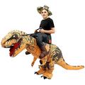 Funthy Inflatable T-REX Costume Child, Dinosaur Inflatable Costume, Jumpsuit Air Blow up Halloween Cosplay Fancy Dress up Costume - Brown-Brown||Ride
