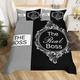 The Boss The Real Boss Gifts Bedding Sets Black and White Duvet Cover Grey Vintage Dressing Mirror Comforter Cover Double Size,Couples Gifts for Husband and Wife Gifts for Women