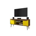 Bradley 62.99 TV Stand Rustic Brown and Yellow with 2 Media Shelves and 2 Storage Shelves in Rustic Brown and Yellow with Solid Wood Legs - Manhattan Comfort 65-228BMC94