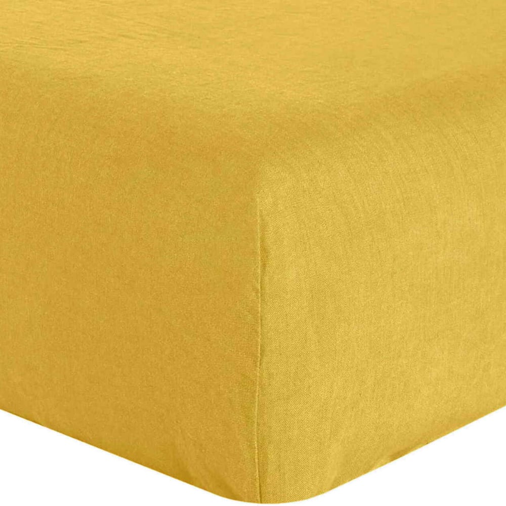 Drap housse lin lavé jaune 200x200 cm