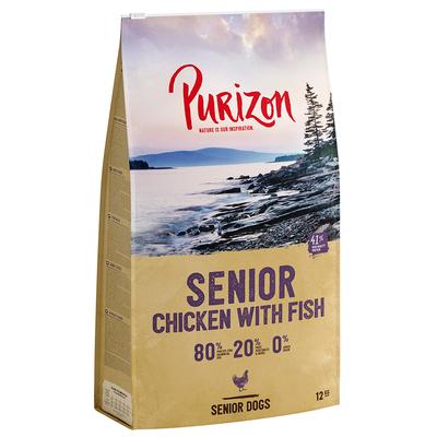 12kg Purizon Senior poulet, poisson sans céréales - Croquettes pour chien