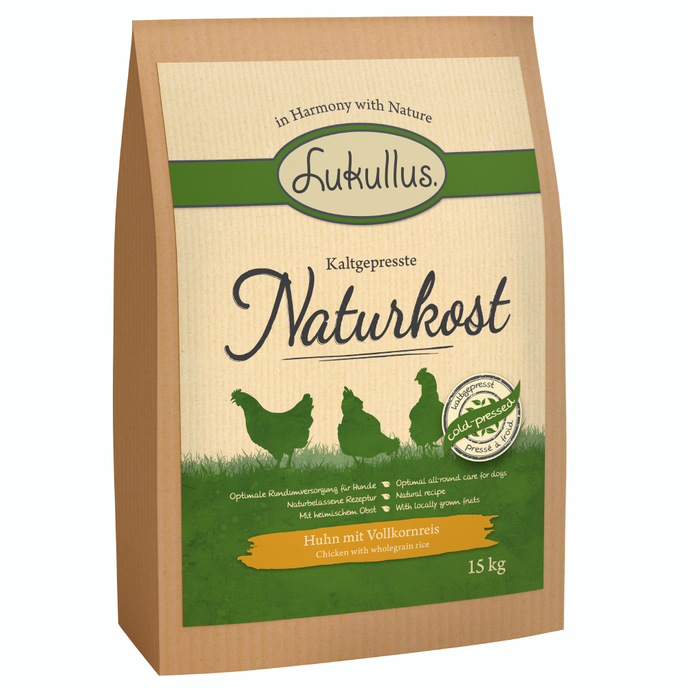 2x15 kg Lukullus aliment naturel pressé à froid poulet & riz complet nourriture sèche pour chiens
