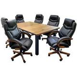 6' x 4' Solid Wood Rustic Pine Table w/6 Leather Swivel Chairs - Conference Set