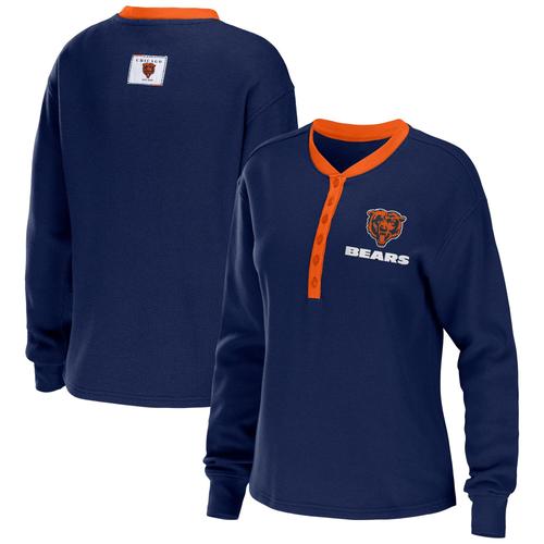 Damenbekleidung von Erin Andrews, Marineblaues Chicago Bears Waffle Henley Langarm-T-Shirt