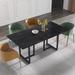 71" Black Modern Marble Dining Table with Rectangular Tabletop and Triangular Carbon Steel Legs