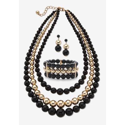 Women's 3-Piece Set Bib Necklace (43Mm), Round Simulated Beads, 16.5 Inches Plus 3" Ext by PalmBeach Jewelry in White