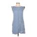 Monteau Casual Dress - Mini High Neck Sleeveless: Blue Print Dresses - Women's Size Small