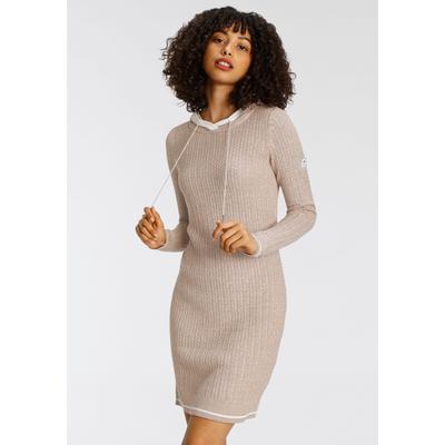Strickkleid KANGAROOS, Damen, Gr. 44 (L), N-Gr, beige (beige, meliert), Feinstrick, Obermaterial: 50% Baumwolle, 50% Polyacryl, Zopfmuster, meliert, casual, sehr figurbetont mini, Langarm Rippstrickbündchen, Kleider, mit Kapuze und Kordelzug, aus... Image