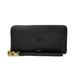 Women's Fossil Black Lubbock Christian Chaparral Leather Logan RFID Zip Around Clutch