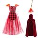 IBTOM CASTLE Mary Sanderson Costume for Kids Girls Sanderson Sisters Witch Dress Halloween Carnival Birthday Party Fancy Dress Up Mesh Lace Dress Magic Witch Wand Cloak 3PCS Set Red 2-3 Years