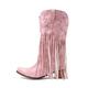 Cowboy Boots for Womens Tassel Fringe Bootie Winter Warm Cowgirl Cowboy Mid Calf Boots Hidden Wedge Heel Ankle Boots Western Boot Retro Fashion Boot 7 B-Pink