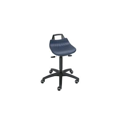 PROREGAL Hocker Denver | Sitzhöhe 52-71cm | Ø 63cm | Tragfähigkeit 110kg | Kunststoff-Fußkreuz mit Rollen | Rückenstütze & Tragegriff | Blau Image