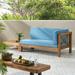 Gracie Oaks Seana Outdoor Acacia Wood Right Arm Loveseat & Coffee Table Set w/ Cushion Wood/Natural Hardwoods in Blue/Brown | Wayfair