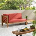 Gracie Oaks Athina Outdoor Acacia Wood Left Arm Loveseat & Coffee Table Set w/ Cushion Wood/Natural Hardwoods in Red/Brown | Wayfair