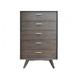 Benjara 5 Drawer Chest w/ Antique Brass Handles & Angled Legs, Brown Wood in Brown/Gray | 50 H x 32 W x 18 D in | Wayfair BM216776